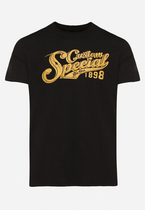 Born2be - Czarna Bawełniana Koszulka z Nadrukiem z Napisem Mepize. Okazja: na co dzień. Kolor: czarny. Materiał: bawełna. Wzór: nadruk, napisy. Styl: casual, elegancki, klasyczny