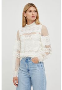 TwinSet - Twinset bluzka damska kolor beżowy z aplikacją. Okazja: na co dzień. Kolor: beżowy. Materiał: materiał. Długość rękawa: na ramiączkach. Długość: długie. Wzór: aplikacja. Styl: casual #2
