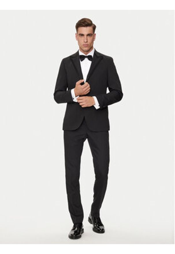 Karl Lagerfeld - KARL LAGERFELD Marynarka 155287-543004 Czarny Slim Fit. Typ kołnierza: dekolt w karo. Kolor: czarny. Materiał: syntetyk