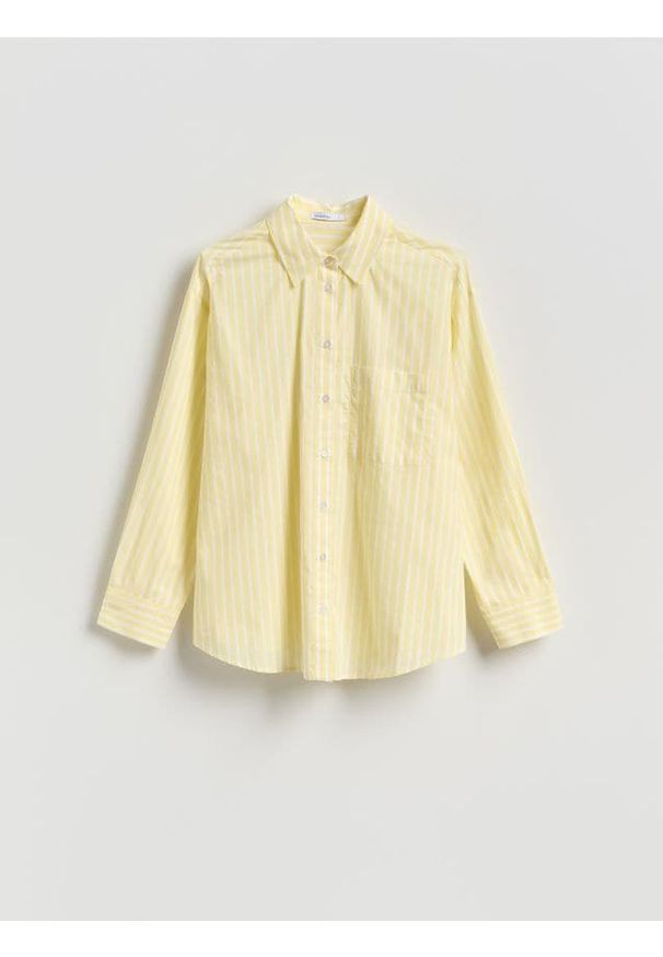 Reserved - Bawełniana koszula w paski - jasnożółty. Kolor: żółty. Materiał: bawełna. Wzór: paski