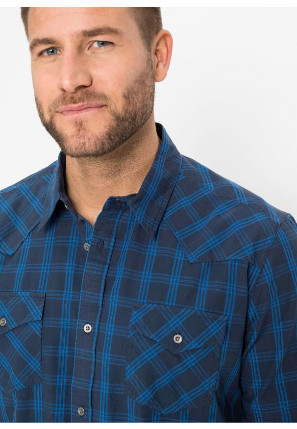 bonprix - Koszula z krótkim rękawem, z czystej bawełny. Kolor: niebieski. Materiał: bawełna. Długość rękawa: krótki rękaw. Długość: krótkie. Styl: klasyczny