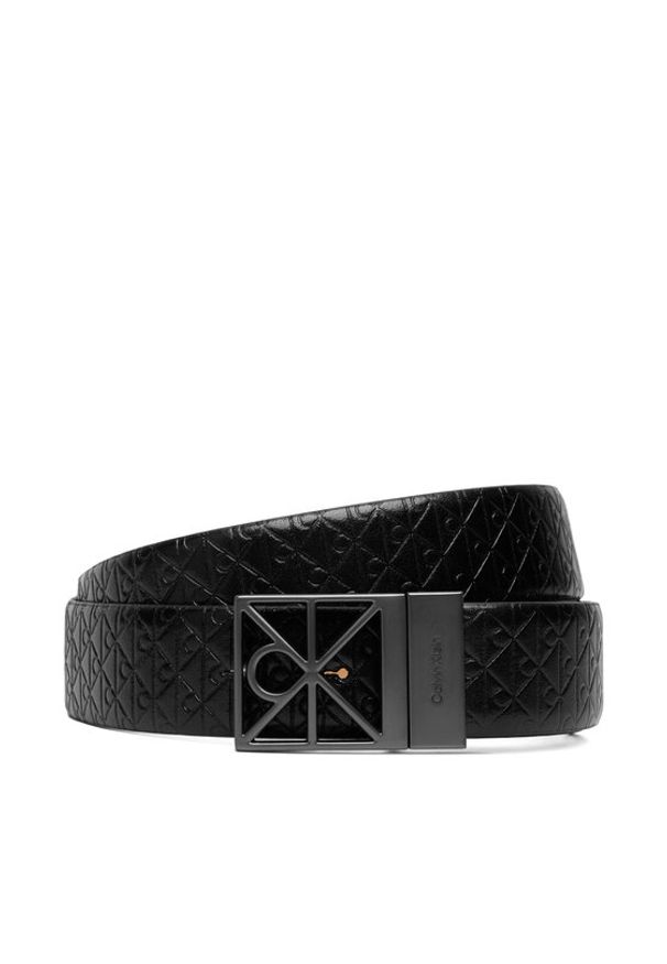 Calvin Klein Pasek Męski Emblem Cutout W/ Aop 35mm Adj LV04D7122G Czarny. Kolor: czarny. Materiał: skóra