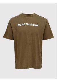 Only & Sons T-Shirt MTV 22022779 Brązowy Regular Fit. Kolor: brązowy. Materiał: bawełna