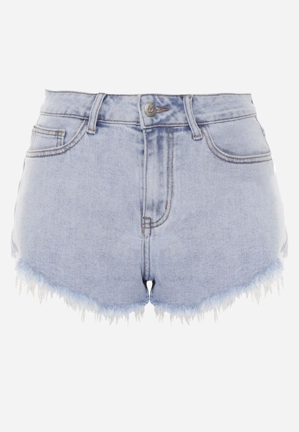 Renee - Niebieskie Jeansowe Szorty z Bawełną High Waist z Postrzępionymi Nogawkami Calamailt. Okazja: na co dzień. Stan: podwyższony. Kolor: niebieski. Materiał: bawełna, jeans. Styl: casual