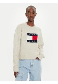 Tommy Jeans Sweter Flag DW0DW18681 Beżowy Relaxed Fit. Kolor: beżowy. Materiał: syntetyk