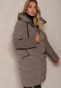 Renee - Zielona Kurtka z Pikowanymi Przeszyciami Kapturem i Wysokim Kołnierzem Atinesca. Okazja: na co dzień. Kolor: zielony. Materiał: jeans. Sezon: zima. Styl: casual