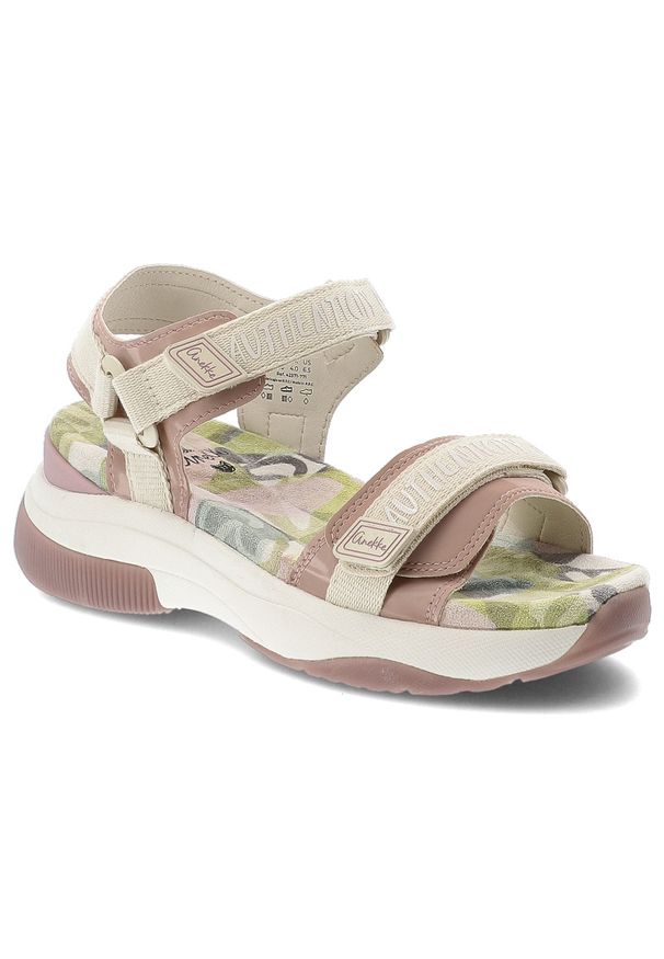 Sandały damskie Anekke, z materiału regulowane paski na rzepy gruba podeszwa sportowy styl casual, różowe, 42371-471. Okazja: na co dzień. Zapięcie: rzepy. Kolor: różowy. Materiał: materiał. Wzór: paski. Styl: casual, sportowy