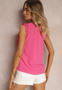 Renee - Fuksjowa Bluzka Top z Tkaniny Plumeti z Ozdobną Koronką Caliya. Okazja: na co dzień. Kolor: różowy. Materiał: koronka, tkanina. Wzór: koronka. Styl: casual #5