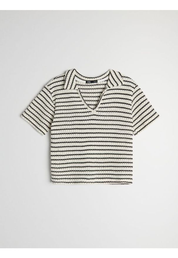 Sinsay - Bluzka w paski z kołnierzykiem z bawełną - wielobarwny. Materiał: bawełna. Wzór: paski