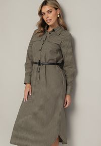 Born2be - Zielona Koszulowa Sukienka na Guziki z Paskiem i Imitacją Kieszeni Tintarra. Kolor: zielony. Typ sukienki: koszulowe. Styl: sportowy, klasyczny, elegancki #3