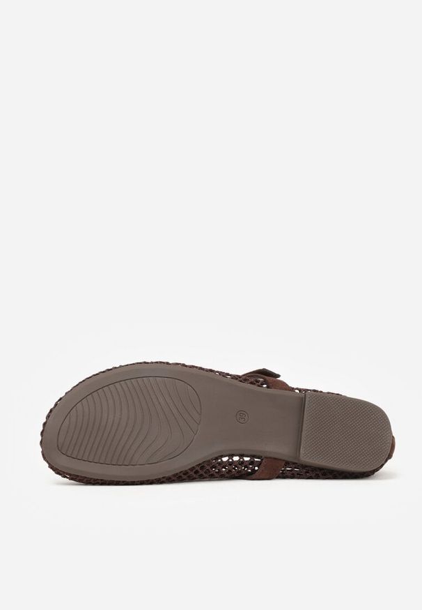 Renee - Brązowe Balerinki Ozdobione Siateczką Arolamar. Okazja: na co dzień. Zapięcie: sprzączka. Kolor: brązowy. Materiał: jeans. Wzór: aplikacja. Sezon: lato. Styl: casual, elegancki