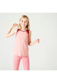 DOMYOS - Koszulka bez rękawów dziecięca Domyos S500. Kolor: fioletowy, wielokolorowy, różowy. Materiał: elastan, poliester, materiał. Długość rękawa: bez rękawów