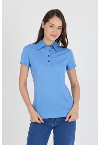 WOOLONA - Koszulka Polo Damska 100% Merino Woolona. Typ kołnierza: polo. Kolor: niebieski