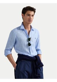 Polo Ralph Lauren Koszula 710968915008 Błękitny Slim Fit. Typ kołnierza: polo. Kolor: niebieski. Materiał: len