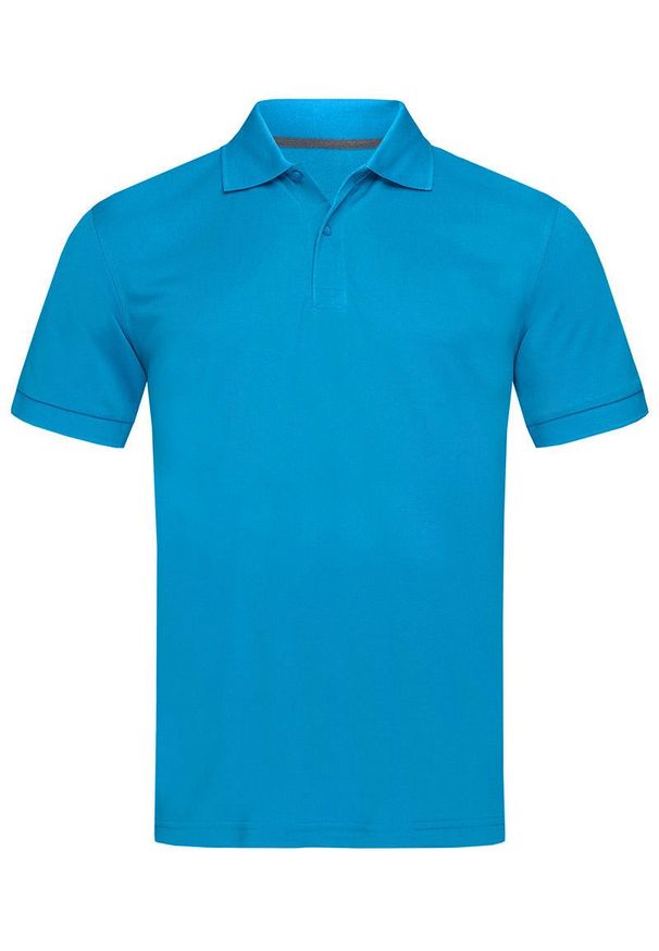 Niebieski t-shirt Stedman polo, sportowy, ze splotem