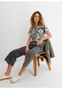 bonprix - T-shirt z motywem Myszki Miki. Kolor: zielony. Materiał: wiskoza. Długość rękawa: krótki rękaw. Długość: krótkie. Wzór: moro, aplikacja #2