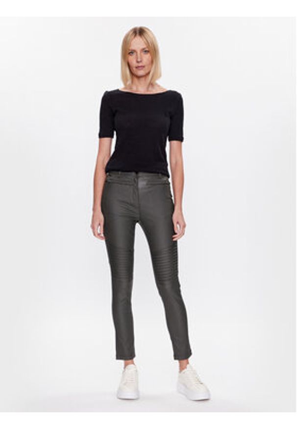 Volcano Spodnie z imitacji skóry R-Verona L07364-S23 Szary Slim Fit. Kolor: szary. Materiał: wiskoza