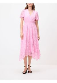 Reserved - Koronkowa sukienka midi - pastelowy róż. Kolor: różowy. Materiał: koronka. Długość: midi #1