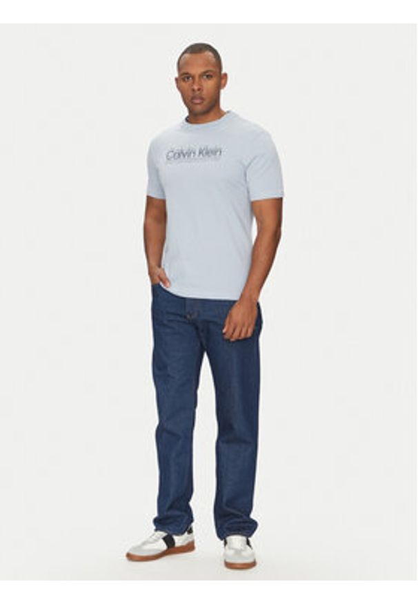 Calvin Klein T-Shirt Double Logo K10K114149 Błękitny Regular Fit. Kolor: niebieski. Materiał: bawełna