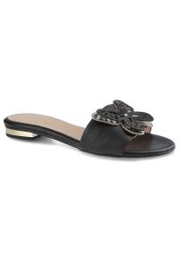 DAMISS - Czarne Klapki Damiss Modne Skórzane Letnie Buty. Okazja: do pracy, na randkę. Kolor: czarny. Materiał: skóra. Sezon: lato. Obcas: na obcasie. Styl: elegancki. Wysokość obcasa: niski