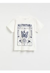 Reserved - T-shirt z nadrukiem - złamana biel. Materiał: bawełna. Wzór: nadruk