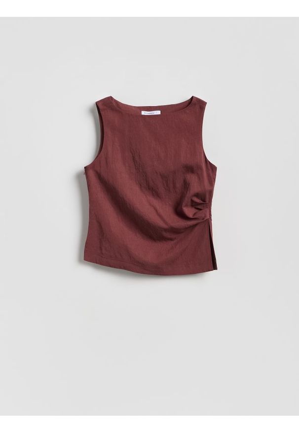 Reserved - Bluzka z lyocellem - bordowy. Kolor: czerwony. Materiał: tkanina