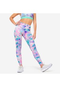 DOMYOS - Legginsy fitness damskie Domyos. Kolor: wielokolorowy. Materiał: poliamid, poliester, elastan, materiał. Sport: fitness #1