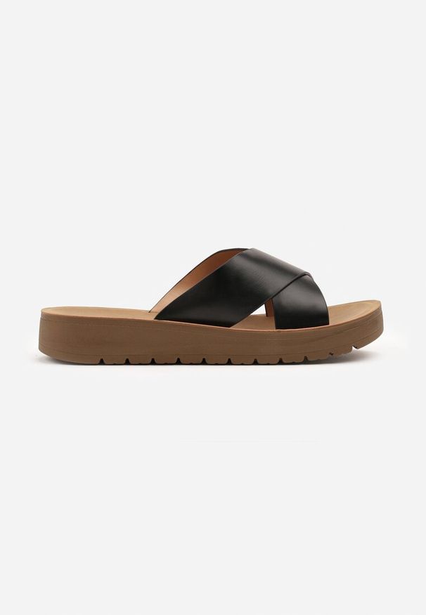Born2be - Czarne Klapki z Dwoma Paskami Kinastrea. Okazja: na co dzień. Kolor: czarny. Sezon: lato. Styl: elegancki, casual