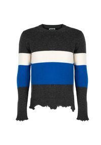 Les Hommes Sweter | UHK105-643U | Round Neck Sweater Breast Stripes | Mężczyzna | Biały, Niebieski, Szary. Okazja: na co dzień. Kolor: niebieski, biały, wielokolorowy, szary. Materiał: wełna. Styl: casual #8