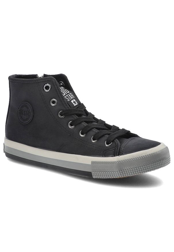 Big-Star - Czarne Sneakersy Big Star Damskie Wygodne Obuwie. Okazja: na co dzień. Wysokość cholewki: przed kolano. Zapięcie: sznurówki. Kolor: czarny. Materiał: guma, jeans, materiał. Szerokość cholewki: normalna