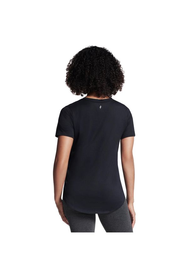 skechers - T-shirt sportowy z krótkim rękawem damski Godri Swift Tunic Tee. Kolor: czarny. Materiał: poliester. Długość rękawa: krótki rękaw. Długość: krótkie
