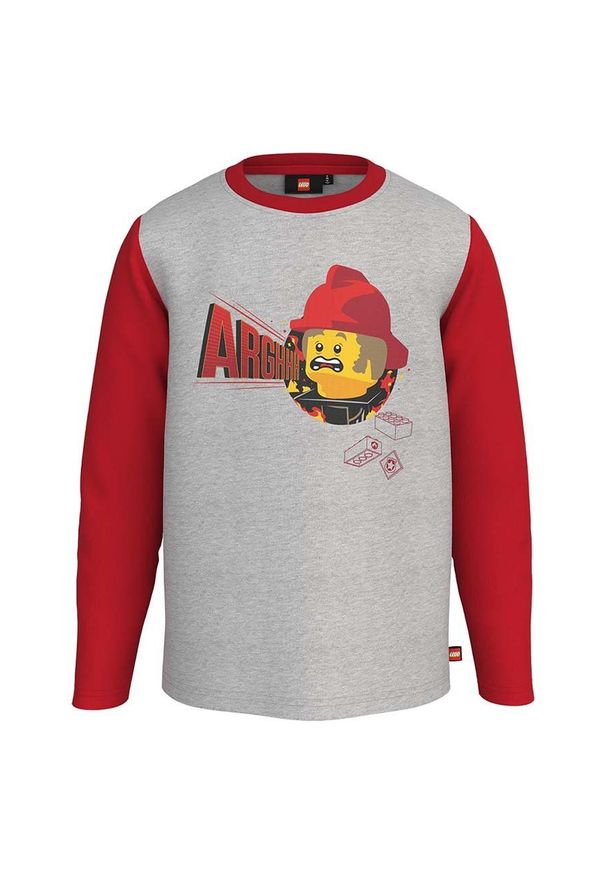 LEGO - Lego longsleeve bawełniany dziecięcy kolor szary z nadrukiem. Okazja: na co dzień. Kolor: szary. Materiał: bawełna. Długość rękawa: długi rękaw. Wzór: nadruk. Styl: casual