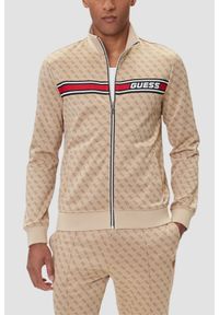 Guess - GUESS Beżowa rozpinana męska bluza w monogram Korbin, Rozmiar S. Okazja: na co dzień. Kolor: beżowy. Styl: casual, sportowy #1