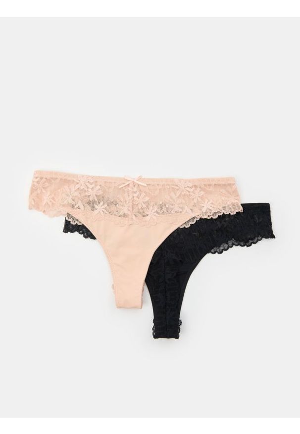 Sinsay - Stringi typu tanga z koronką 2 pack - wielobarwny. Materiał: koronka. Wzór: koronka