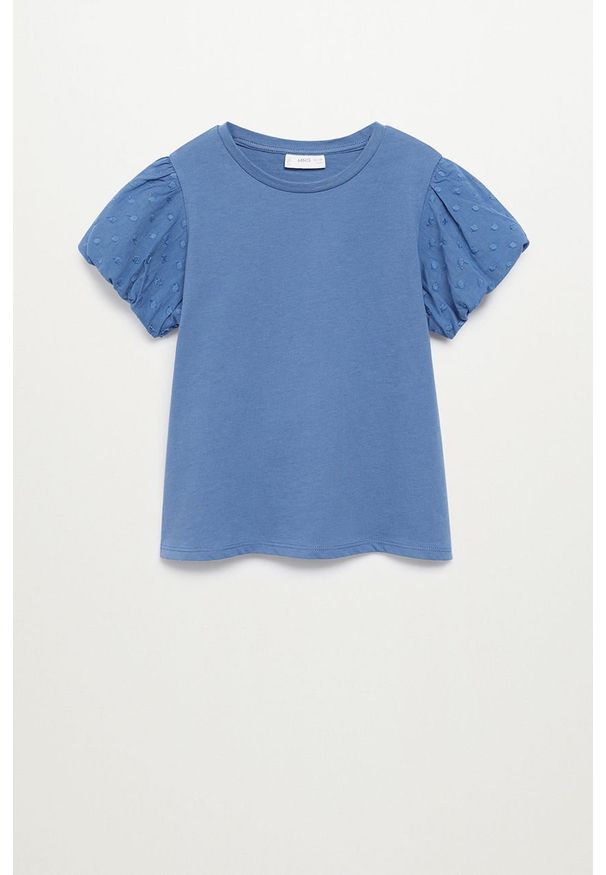 Mango Kids - T-shirt dziecięcy PLUME. Okazja: na co dzień. Kolor: niebieski. Materiał: bawełna, dzianina. Długość rękawa: krótki rękaw. Długość: krótkie. Wzór: gładki. Styl: casual