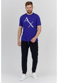 Armani Exchange - ARMANI EXCHANGE Niebieski t-shirt męski z logo. Kolor: niebieski. Materiał: prążkowany