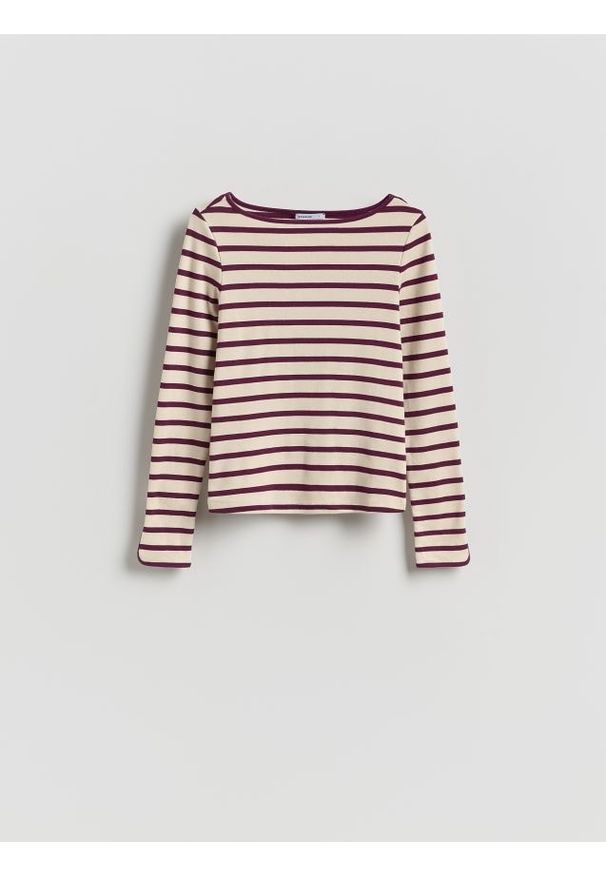 Reserved - Longsleeve w paski - granatowy. Kolor: niebieski. Materiał: bawełna. Długość rękawa: długi rękaw. Wzór: paski