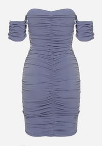 Born2be - Niebieska Marszczona Sukienka Hiszpanka o Dopasowanym Kroju Haletea. Typ kołnierza: dekolt hiszpanka. Kolor: niebieski. Typ sukienki: dopasowane #6