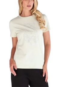 Guess - GUESS Biały damski t-shirt na krótki rękaw z cyrkoniami Romy, Rozmiar S. Okazja: na co dzień. Kolor: biały. Długość rękawa: krótki rękaw. Długość: krótkie. Styl: elegancki, casual #2