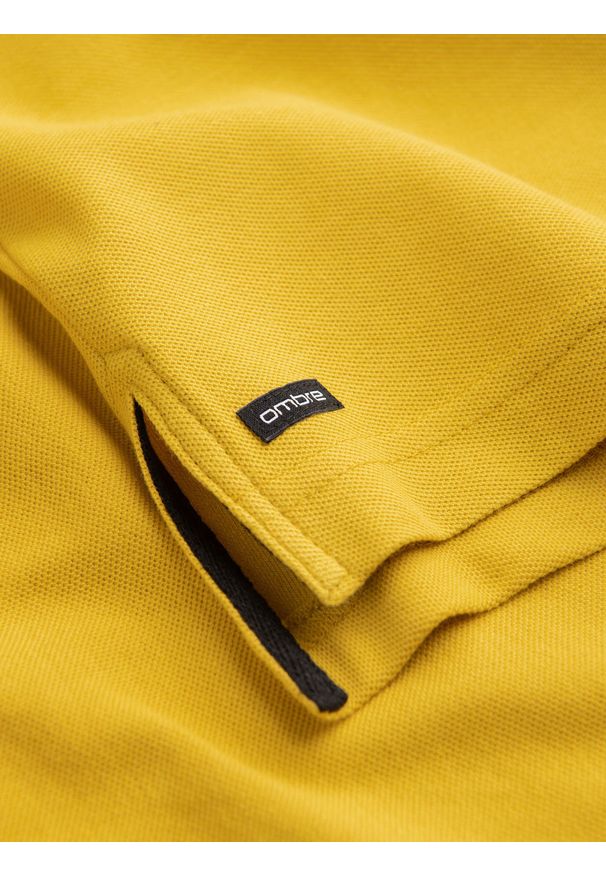 Ombre Clothing - Męska koszulka polo bez kołnierzyka - żółta V9 OM-TSCT-0156 - XXL. Typ kołnierza: bez kołnierzyka, polo. Kolor: żółty. Materiał: bawełna. Długość: długie
