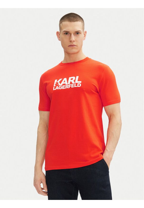 Karl Lagerfeld - KARL LAGERFELD T-Shirt 755087 552235 Czerwony Regular Fit. Typ kołnierza: dekolt w karo. Kolor: czerwony. Materiał: bawełna