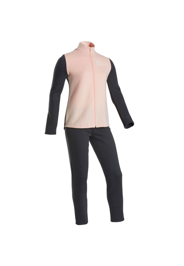 DOMYOS - Dres ciepły do gimnastyki Warmy Zip 100 dla dzieci. Kolekcja: plus size. Kolor: różowy. Materiał: bawełna, materiał, poliester