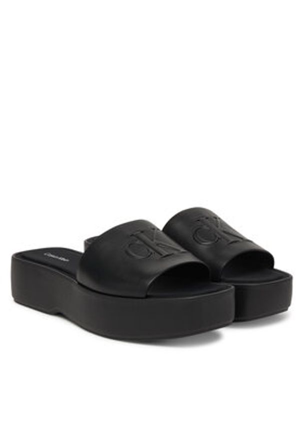 Calvin Klein Klapki Flatf Sndl Lth Mg HW0HW03026 Czarny. Kolor: czarny. Materiał: skóra