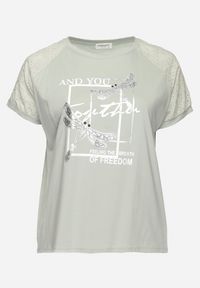 Born2be - Miętowy Bawełniany T-shirt z Nadrukiem z Przodu Salaura. Kolor: miętowy. Materiał: bawełna. Wzór: nadruk. Sezon: lato #7