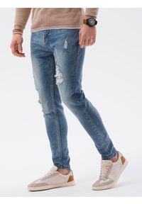 Ombre Clothing - Spodnie męskie jeansowe SLIM FIT P1064 - jasnoniebieskie - XXL. Okazja: na co dzień. Kolor: niebieski. Materiał: jeans. Styl: casual #4
