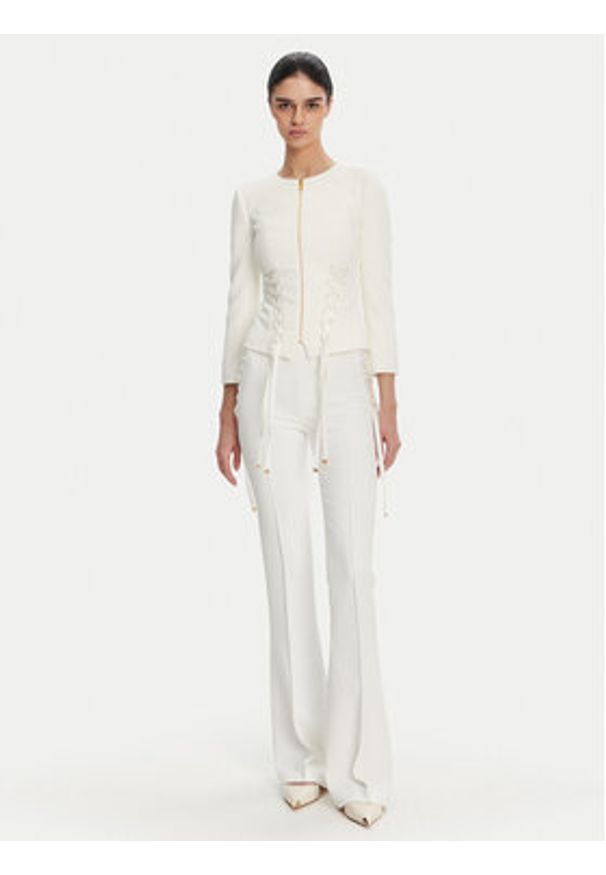 Elisabetta Franchi Marynarka GI-135-51E2 Biały Regular Fit. Kolor: biały. Materiał: syntetyk