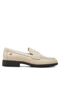 TOMMY HILFIGER - Tommy Hilfiger Lordsy Flag Leather Classic Loafer FW0FW08030 Beżowy. Kolor: beżowy. Materiał: skóra