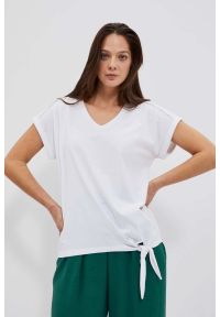 MOODO - T-shirt z wiązaniem biały. Kolor: biały. Materiał: bawełna