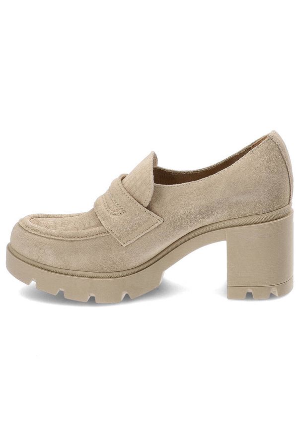 Beżowe Półbuty Lemar Wygodne Skórzane Buty. Okazja: na co dzień. Zapięcie: bez zapięcia. Kolor: beżowy. Materiał: skóra. Szerokość cholewki: normalna. Obcas: na słupku. Styl: casual