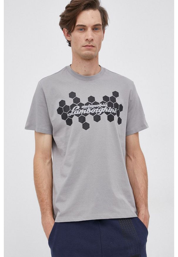 Lamborghini - T-shirt bawełniany. Okazja: na co dzień. Kolor: szary. Materiał: bawełna. Wzór: nadruk. Styl: casual